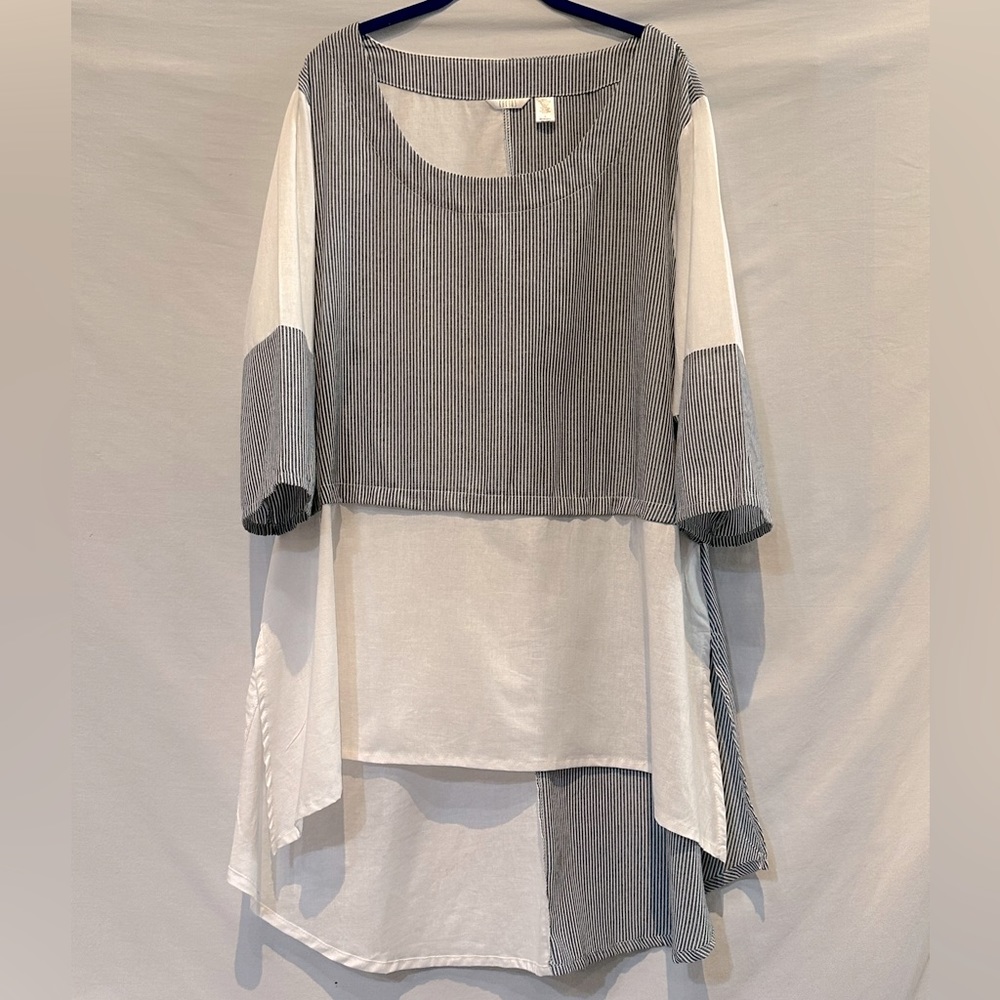NWOT Kaktus Cotton/Linen Blend High-Low Color Block Top - Size Large